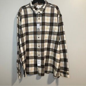 BP LS Flannel Button down Shirt Ivory Black Jacob Plaid 3XL NWT